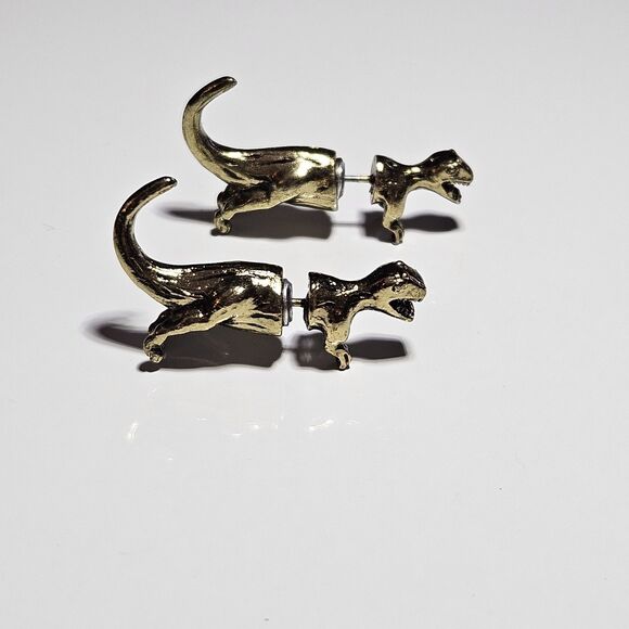 Gold Tone Dinosaur Head And Tail Jacket Fashion Earrings - Picture 11 of 11